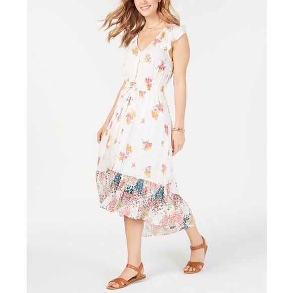 Lucky Brand Felice Floral Print High-Low Midi Dress High Low Size XS - Picture 1 of 10